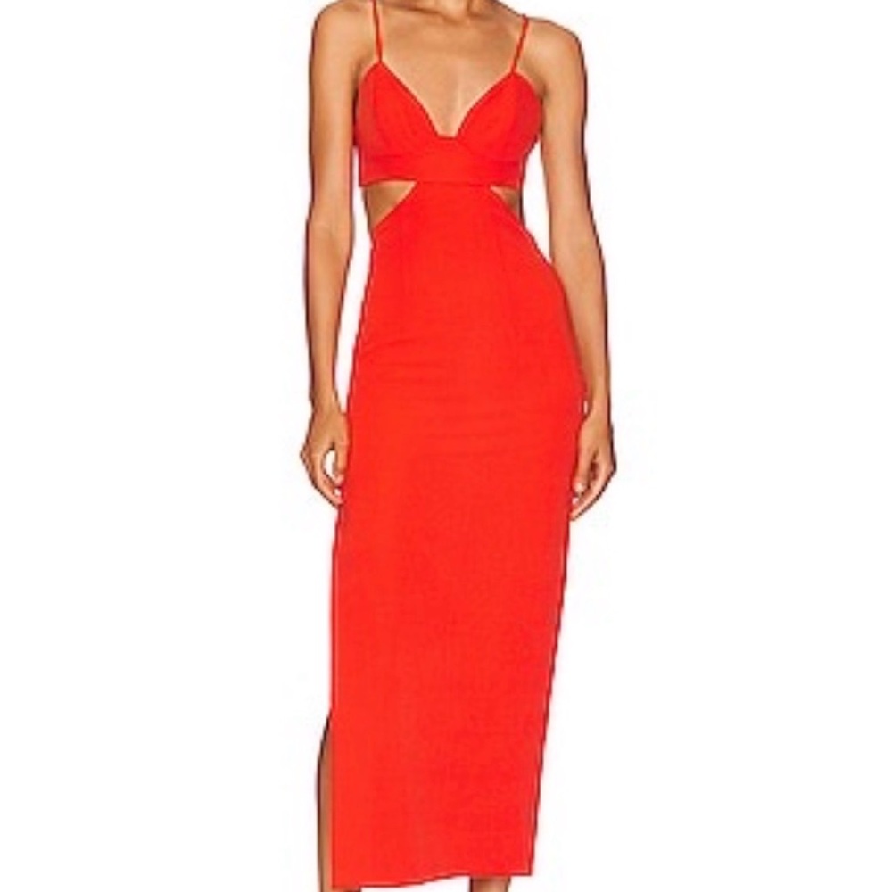 Bardot Orange Cut-Out Midi Slit Dress